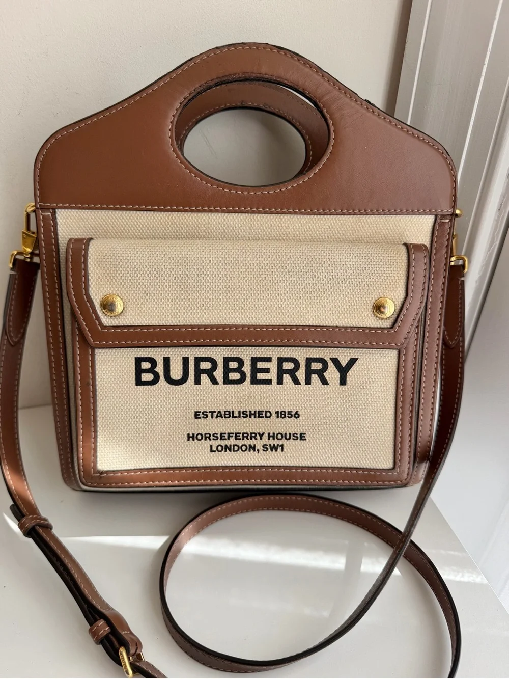 Authentic Burberry Mini Pocket Beige Malt Brown Crossbody Bag